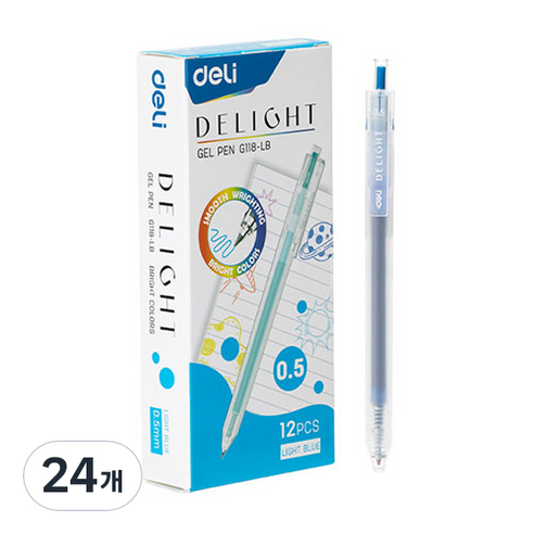 델리 델라이트 퀵드라이 노크식 젤잉크펜 0.5mm EQ118, 라이트블루, 24개