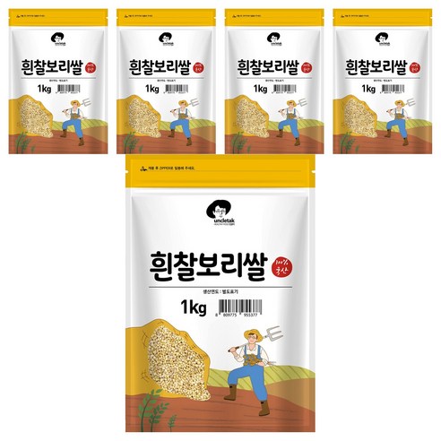 엉클탁 국산 흰찰보리쌀, 1kg, 5개
