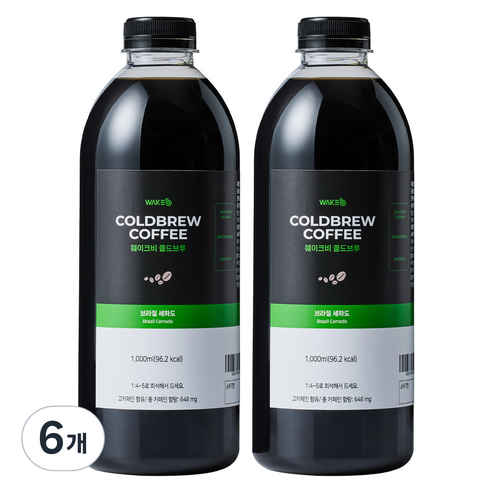 웨이크비 콜드브루 원액 브라질 세하도, 1L, 1개입, 6개