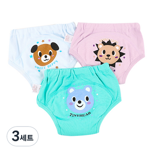 피치애플 유아 방수 배변훈련팬티 3종 세트, 혼합색상, 3세트