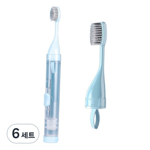 미빌 휴대용 접이식 칫솔 치약 소분 여행용 케이스 + 리필 칫솔 세트 스카이블루, 6세트, 60g