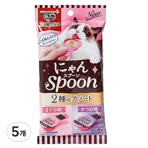 유니참긴노스푼 고양이 냥스푼 간식 4p, 혼합맛(참치/가다랑어맛), 40g, 5개