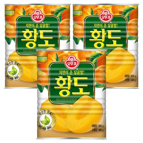 오뚜기 황도 반절 통조림, 800g, 3개