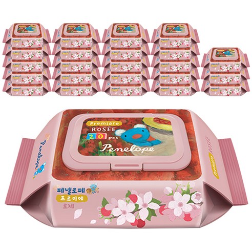 페넬로페 프르미에 로제 저자극 아기물티슈 휴대용 캡형, 24개, 20개입