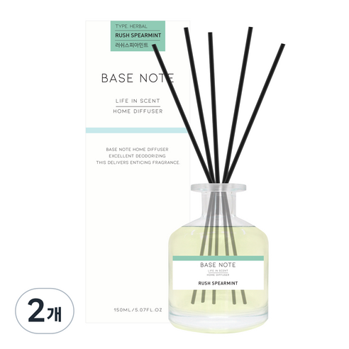 베이스노트 홈 디퓨져 150ml, 러쉬 스피아민트, 2개