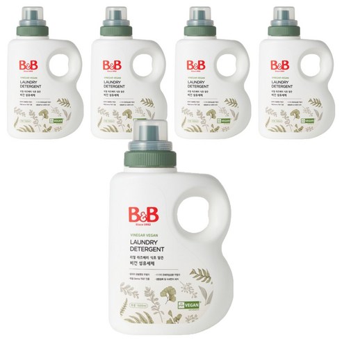 비앤비 라즈베리 식초 담은 무향 비건 섬유 유아 세제 용기형, 5개, 1500ml