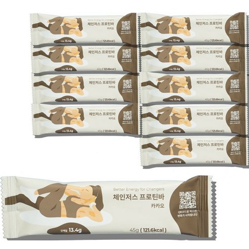 체인저스 프로틴바 카카오 10개 세트, 450g 씽크프로틴바