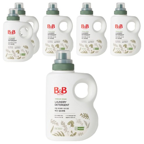 비앤비 라즈베리 식초 담은 무향 비건 섬유 유아 세제 용기형, 6개, 1500ml