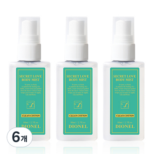 디오넬 시크릿러브 바디미스트 클린코튼, 80ml, 6개