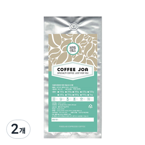 COFFEEJOA 원두 브라질 산토스, 핸드드립, 200g, 2개