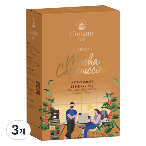 베트남 라만트커피 모카 카푸치노, 3개, 12개입, 15g