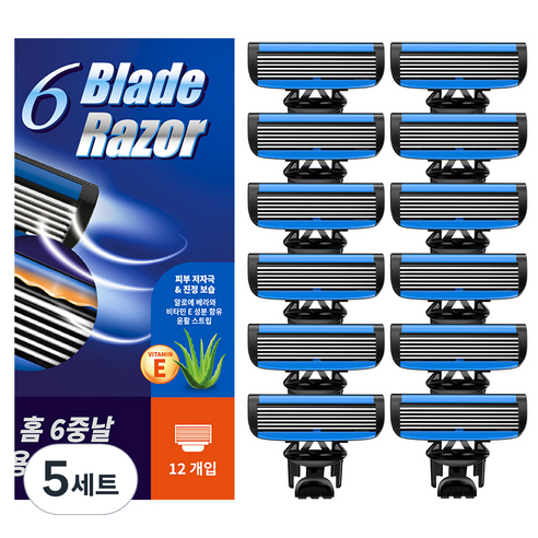 코멧 홈 6중날 리필용 면도날, 12개입, 5세트