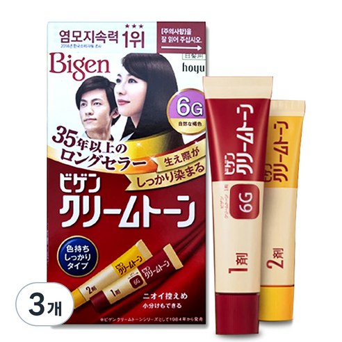 비겐 크림톤 염색제 40g, 6G 자연 갈색, 3개