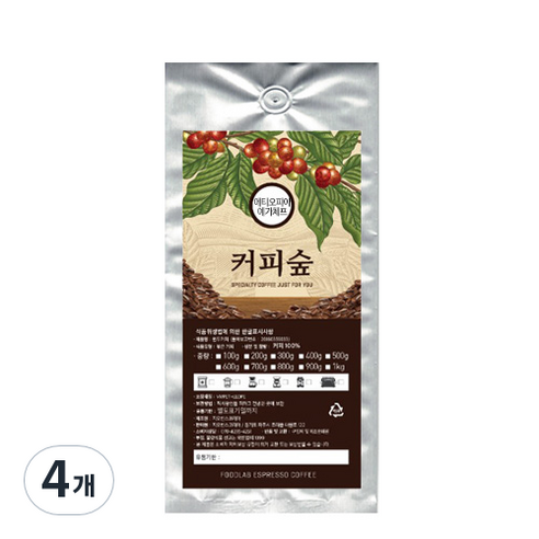 커피숲 에티오피아 예가체프 원두, 핸드드립, 200g, 4개