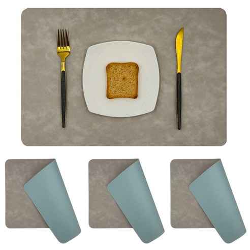 비니코틀렌 북유럽 스타일 양면 방수 가죽 테이블 식탁 매트, 그레이블루, 4개, 45 x 30 cm