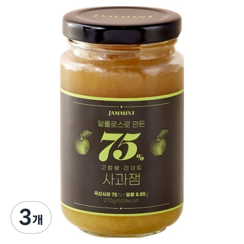 JAMMINT 75% 고함량 라이트 사과잼, 270g, 3개