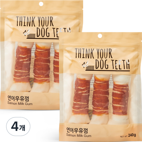 띵크유어도그티 강아지 우유 덴탈껌 대형 3p, 연어우유껌, 240g, 4개