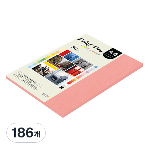 종이문화 프린트프로 얇은 칼라복사지 No 25 새몬 80g, A4, 186개