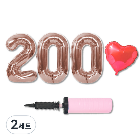올댓파티 200일 기념일 풍선 패키지 + 핸드펌프 세트, 혼합색상(풍선), 랜덤발송(핸드펌프), 2세트