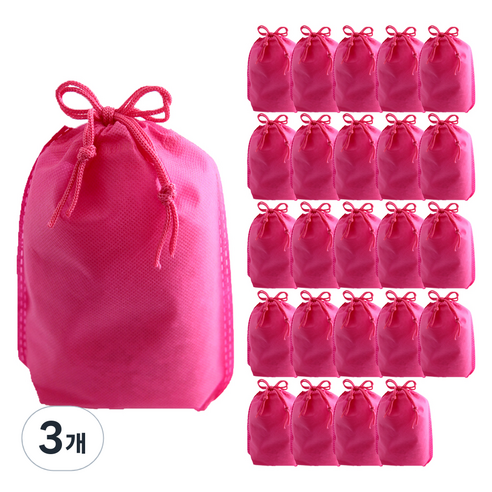 부직포 복주머니 더스트백 12 x 15 cm 25p, 핫핑크, 3개