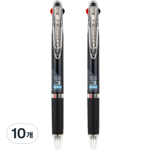 유니 제트스트림 3색 볼펜 0.5mm SXE3-404-05, 10개, 블랙