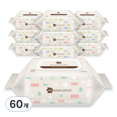 베베그로우 그린핑거 물티슈 엠보싱 대용량 캡형, 54g, 100개입, 60개