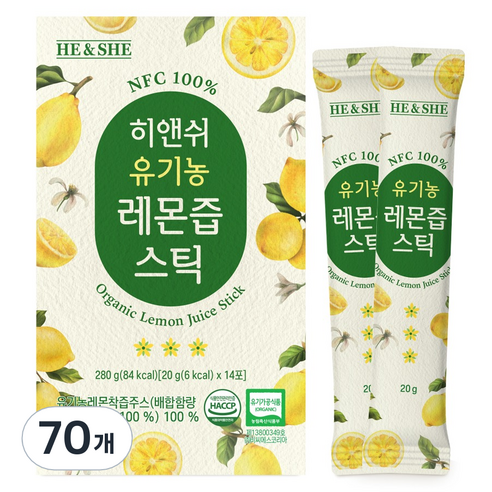 히앤쉬 유기농 레몬즙 원액 스틱 NFC 100, 20g, 70개
