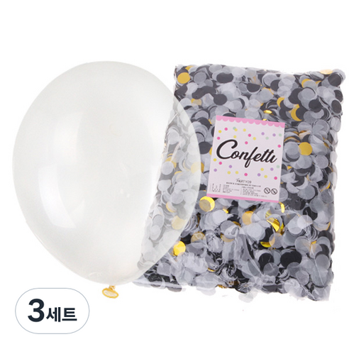 리빙다 투명풍선 30cm 50p + 컨페티 1cm 50g, 블랙톤, 3세트
