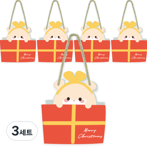 도나앤데코 포랭 크리스마스 사탕 선물 포장 미니 핸들박스 미루 선물상자 5p + 끈 5p 세트, 혼합색상, 3세트