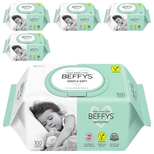 베피스 아동용 젠틀 소프트 물티슈 캡형, 60g, 100매, 5개