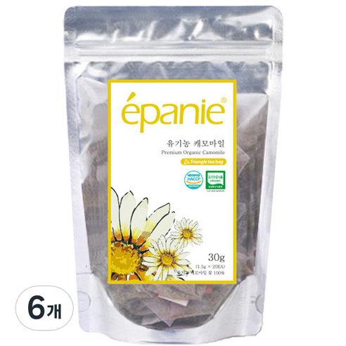 에빠니 유기농 캐모마일 삼각 허브차, 1.5g, 20개입, 6개