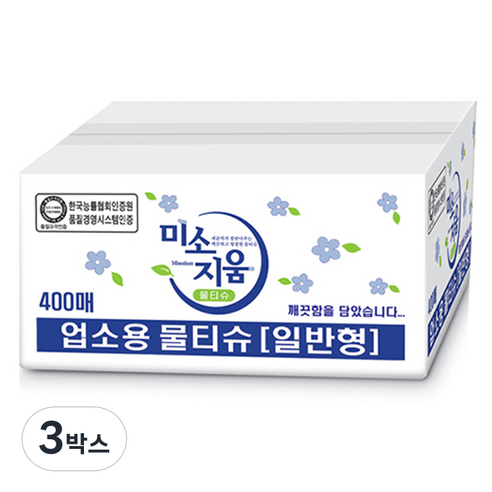 미소지움 업소용 물티슈 낱개포장형, 400개입, 3박스