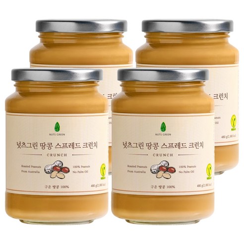 넛츠그린 땅콩 스프레드 크런치, 480g, 4개