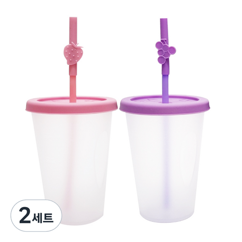 아가프라 심쿵빨대컵S 400mml x 2종 세트, 퍼플, 핑크, 2세트, 400ml