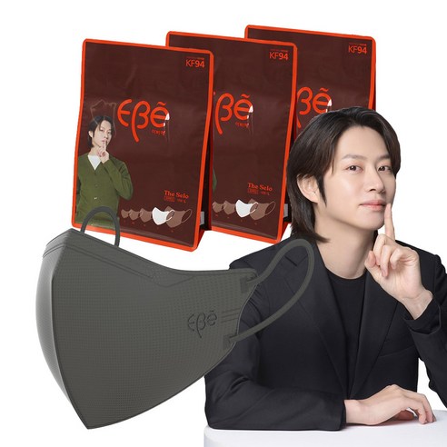 이비에 더세로 새부리형 얼큰이 마스크 특대형 KF94 + 향균파우치 세트, 30개입, 3개, 그레이