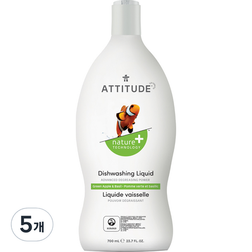 에티튜드 주방세제 그린애플 바질향, 700ml, 5개
