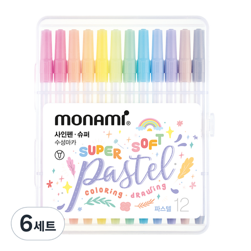 모나미 슈퍼사인펜 파스텔 12색 세트, 혼합색상, 6세트