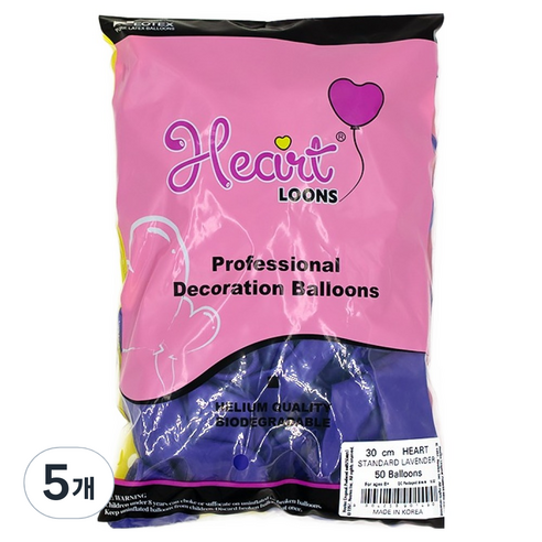 네오텍스 하트풍선 30cm 50p, 스탠다드 라벤다, 5개