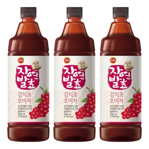 진미 3년숙성 자연발효 감식초 오미자, 950ml, 3개