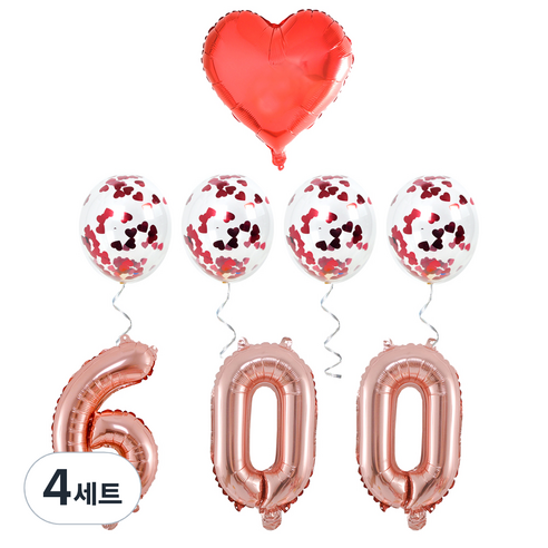파티쇼 은박 600일 파티 기념일 풍선 세트, 혼합색상, 4세트