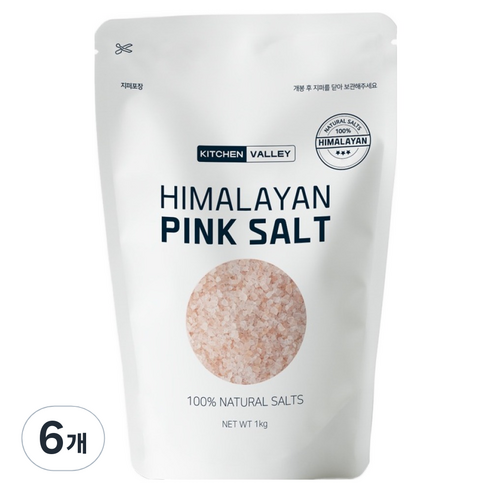 키친밸리 히말라야 핑크솔트 암염 굵은 소금, 1kg, 6개