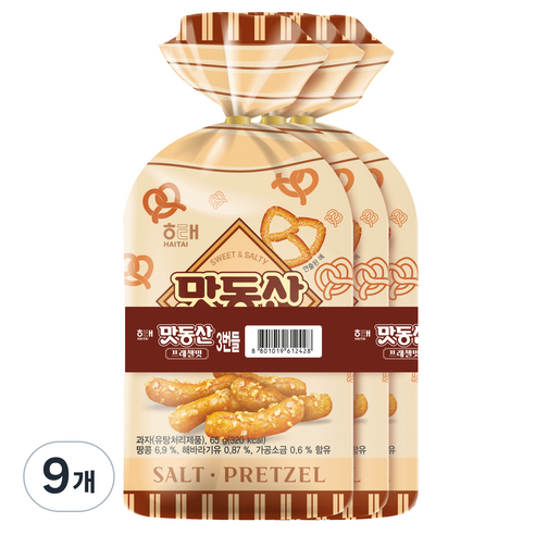 해태제과 맛동산 프레첼맛, 9개, 65g