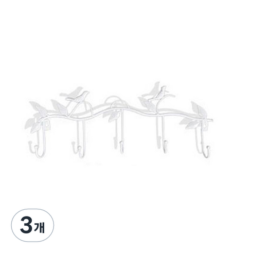 5구 인테리어 벽 옷걸이 행거, 화이트, 3개