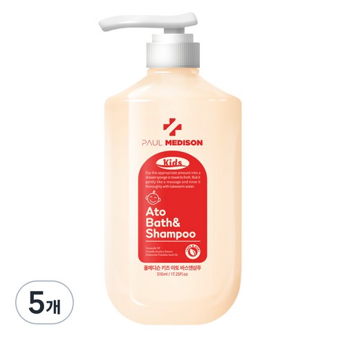 폴메디슨 키즈 아토 바스앤샴푸 베이비파우더향, 510ml, 5개