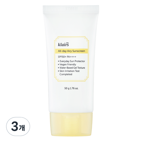클레어스 올 데이 에어리 선크림 SPF50+ PA++++, 50g, 3개