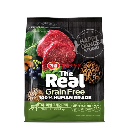 하림펫푸드 더리얼 그레인프리 크런치 어덜트 강아지사료, 소, 1kg, 1개