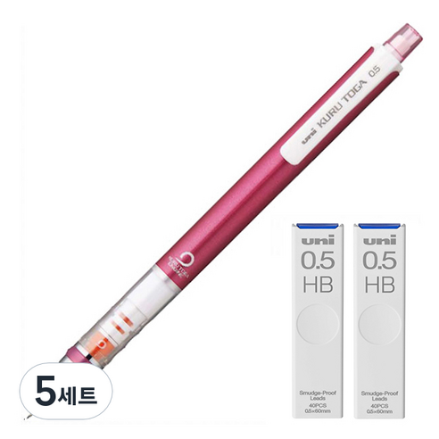 유니 쿠루토가 샤프 스탠다드 모델 핑크 M5-450 + 쿠루토가 전용 샤프심 HB 2p 세트, 5세트, 0.5mm
