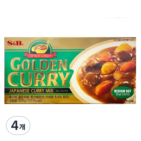 에스비 골든카레 중간매운맛, 220g, 4개