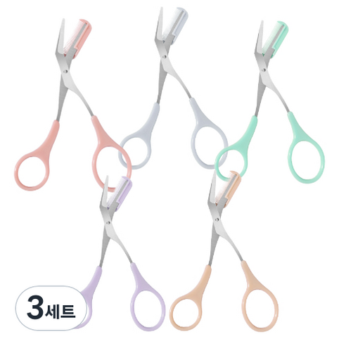 해피제이 아이브로우 눈썹정리 빗 달린 눈썹가위 5종 세트, 3세트, 민트, 그레이, 퍼플, 코랄, 옐로우