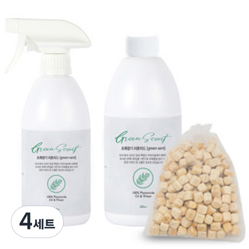 초록향기 피톤치드 스프레이 500ml + 리필 500ml + 편백나무 방향주머니, 4세트